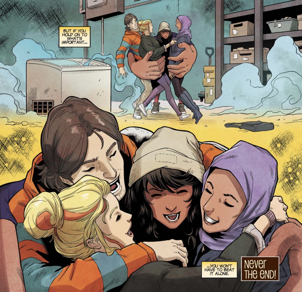 Bruno, Zoe, Kamala and Nakia hugging 