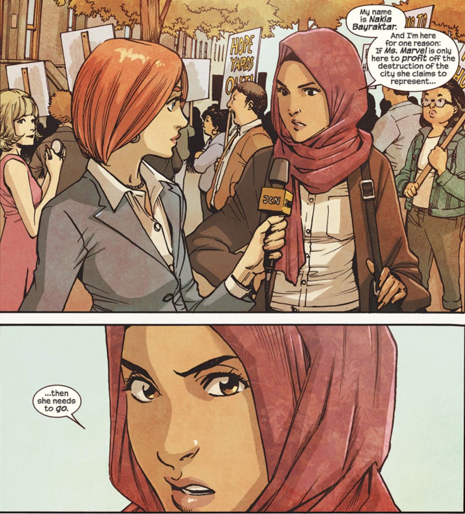 Nakia talking to the media about Ms Marvel