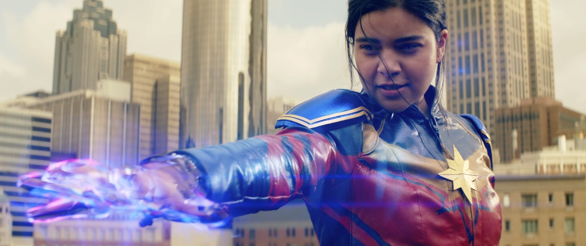 Iman Vellani as Ms. Marvel/Kamala Khan in Marvel Studios' MS. MARVEL, exclusively on Disney+. Photo courtesy of Marvel Studios. ©Marvel Studios 2022. All Rights Reserved.