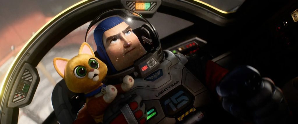 Buzz Lightyear (Chris Evans) and Sox (Peter Sohn)