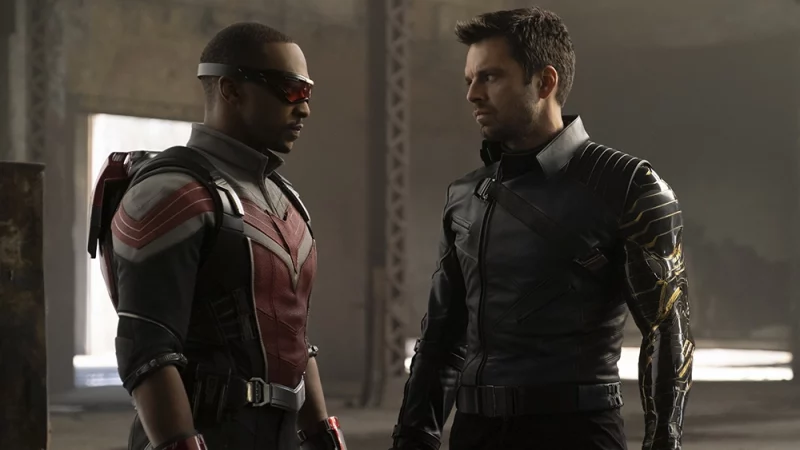 Sam Wilson and Bucky Barnes facing each other.
