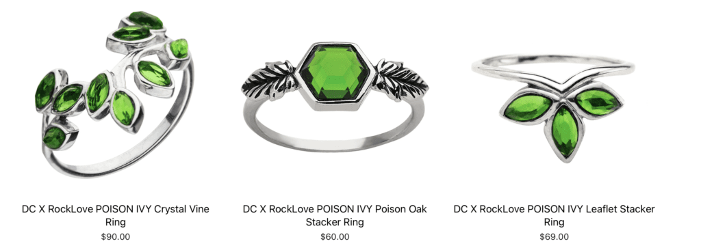 Poison Ivy stacker rings (Rocklove Jewelry)