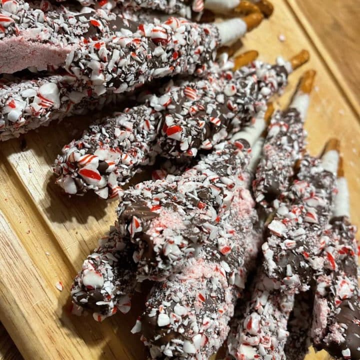 Mantis' Peppermint Bark Pretzel Sticks