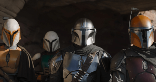 Din Djarin (Pedro Pascal) and other Mandalorians in The Mandalorian season 3